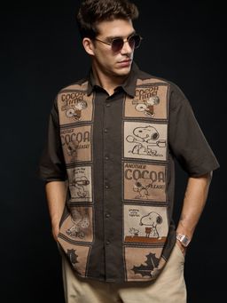 The Souled Store - Official Peanuts: Retro Men Brown Oversized Shirt