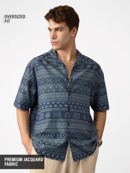 The Souled Store - Originals Jacquard: Aztec Blue Drift Men Oversized Shirt