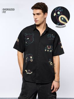 The Souled Store - Originals: Tropic Tails Men Black Oversized Shirt