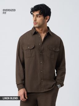 The Souled Store - Originals Cotton Linen Utility: Mocha Brown Men Shirt