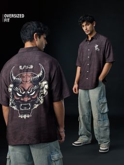 The Souled Store - Originals Oversized: Oni Mask Men Brown Shirt