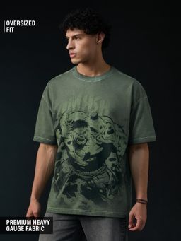 The Souled Store - Official Hulk: Power Smash Oversized Green T-Shirt