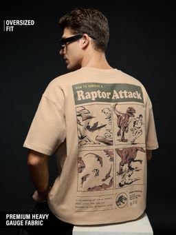 The Souled Store - Official Jurassic World: Survival Men Beige Oversized T-Shirt