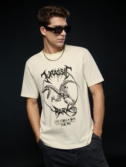 The Souled Store - Official Jurassic Park: Rockstar Raptor Men Off White Relaxed Fit T-Shirt