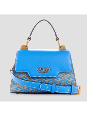 Buy Guess Blue Monogram Hallie Mini Flap Sling Bag Online