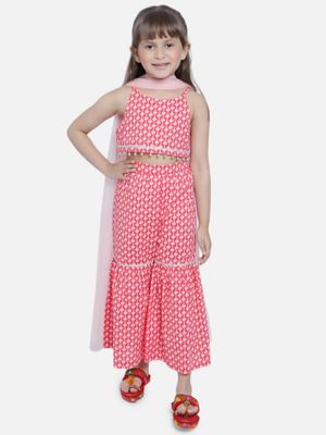 Buy Nautinati Girls Red Sharara (Set of 3) Online