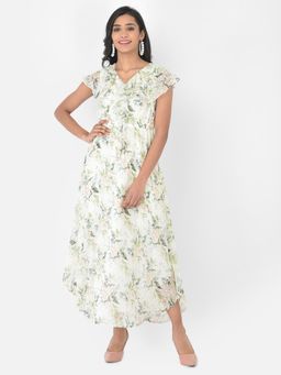 Latin Quarters - Green Cap Sleeve Swiss Dot Printed Dress