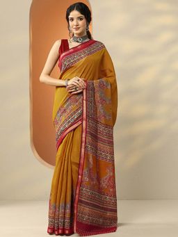 Libas - Mustard Silk Blend Paisley Saree with Unstitched Blouse