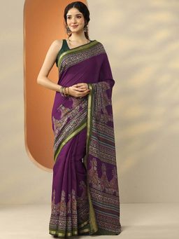 Libas - Burgundy Silk Blend Paisley Saree with Unstitched Blouse