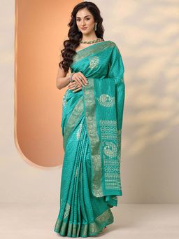Libas - Green Silk Blend Embellished Saree with Unstitched Blouse
