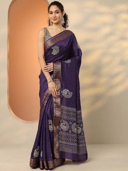 Libas - Purple Silk Blend Embellished/Sequined Saree with Unstitched Blouse