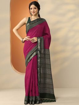 Libas - Pink Silk Blend Printed Saree with Unstitched Blouse
