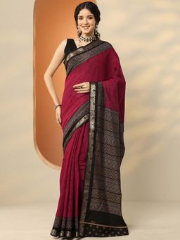 Libas - Red Silk Blend Printed Saree with Unstitched Blouse