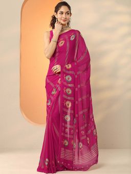 Libas - Pink Georgette Floral Saree with Unstitched Blouse