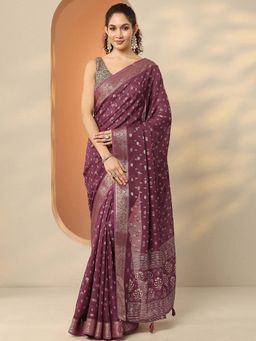 Libas - Wine Georgette Woven Saree with Unstitched Blouse
