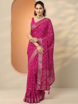 Libas - Pink Georgette Woven Saree with Unstitched Blouse