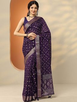 Libas - Purple Georgette Woven Saree with Unstitched Blouse