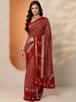 Libas - Red Silk Blend Printed Saree with Unstitched Blouse