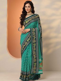 Libas - Green Georgette Printed Saree with Unstitched Blouse