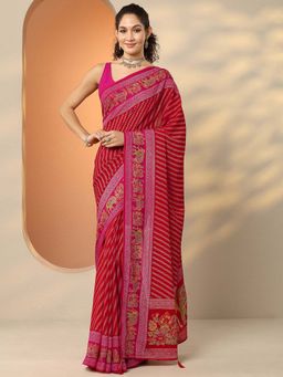 Libas - Red Georgette Printed Saree with Unstitched Blouse