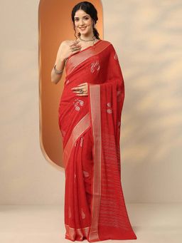 Libas - Red Georgette Printed Saree with Unstitched Blouse