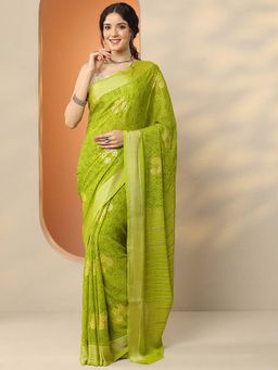 Libas - Green Georgette Printed Saree with Unstitched Blouse