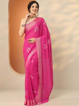 Libas - Pink Georgette Printed Saree with Unstitched Blouse