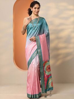 Libas - Lavender Silk Blend Floral Saree with Unstitched Blouse