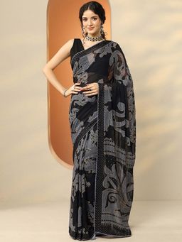 Libas - Black Georgette Embellished Saree with Unstitched Blouse