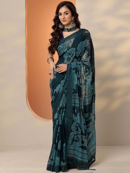Libas - Navy Blue Georgette Embellished Saree with Unstitched Blouse