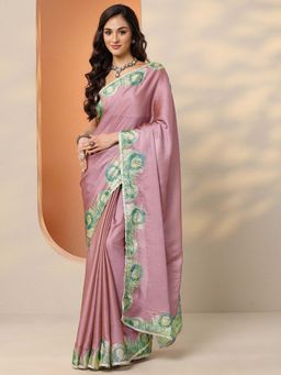 Libas - Mauve Silk Blend Printed Saree with Unstitched Blouse