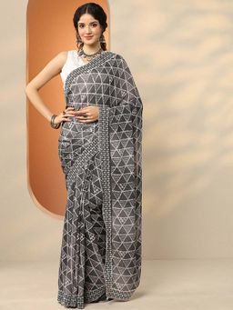 Libas - Grey Georgette Embroidered Saree with Unstitched Blouse