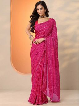 Libas - Pink Georgette Printed Saree with Unstitched Blouse