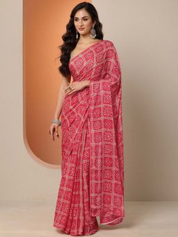 Libas - Pink Georgette Printed Saree with Unstitched Blouse