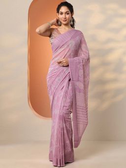 Libas - Pink Georgette Printed Saree with Unstitched Blouse