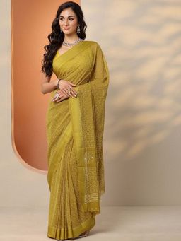 Libas - Green Georgette Printed Saree with Unstitched Blouse