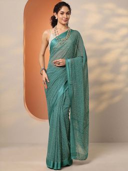 Libas - Blue Georgette Printed Saree with Unstitched Blouse