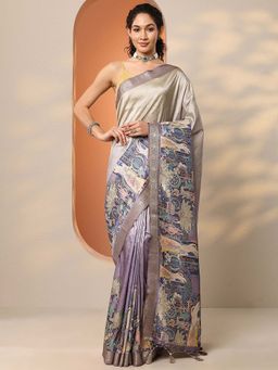 Libas - Lavender Silk Blend Printed Saree with Unstitched Blouse