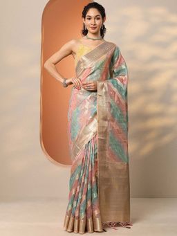 Libas - Multi-Color Silk Blend Woven Saree with Unstitched Blouse