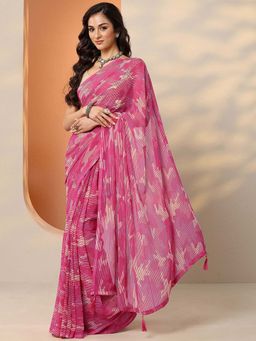 Libas - Pink Georgette Printed Saree with Unstitched Blouse
