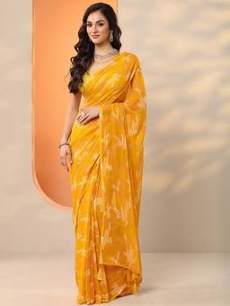 Libas - Yellow Georgette Printed Saree with Unstitched Blouse