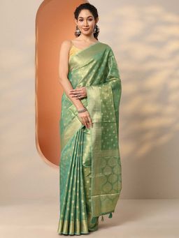 Libas - Green Silk Blend Woven Saree with Unstitched Blouse