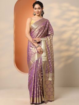 Libas - Lavender Silk Blend Woven Saree with Unstitched Blouse