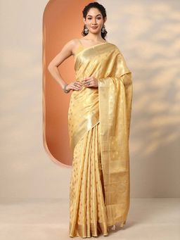 Libas - Gold Silk Blend Woven Saree with Unstitched Blouse