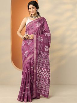 Libas - Mauve Silk Blend Printed Saree with Unstitched Blouse