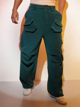 Campus Sutra - Men's Emerald Green Asymmetrical Parachute Cargo Pant