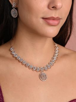 Ratnavali Jewels - Rose Gold Plated White American Diamond Jewellery Set