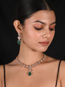 Ratnavali Jewels - Gold Plated Green and White Drop Cz Kundan Jewellery Set