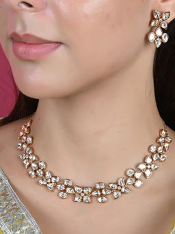 Ratnavali Jewels - Gold Plated Cz Kundan Floral Jewellery Set