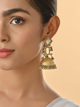 Fida - Gold and Silver-Toned Bridal Jhumka Earrings with Beads
